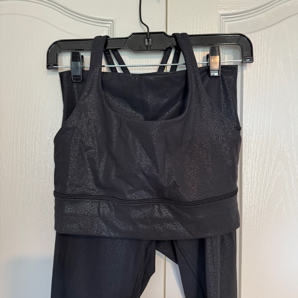 Lululemon Wunder Under and Energy Long Line Bra in Luminosity Foil Print Black